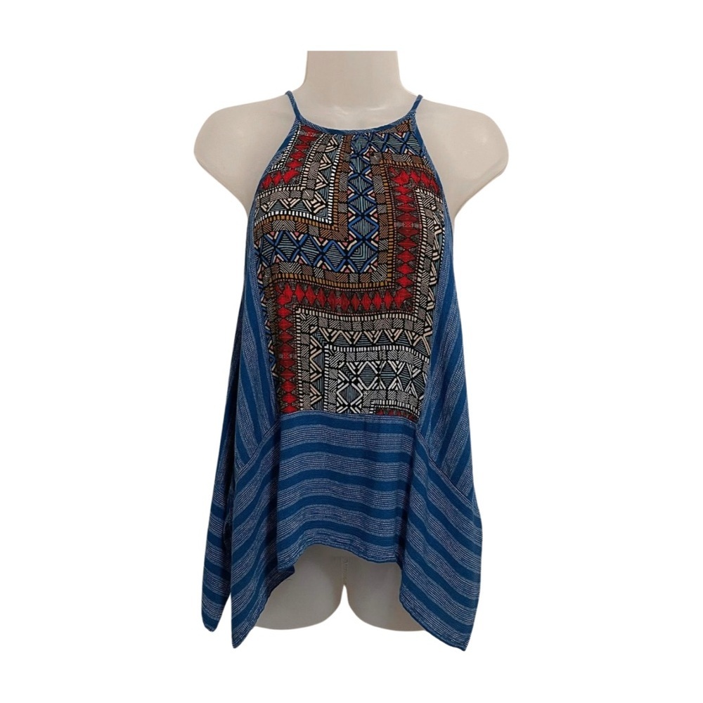 Monteau Boho Geometric Tribal Print Striped Flowy Tank Top